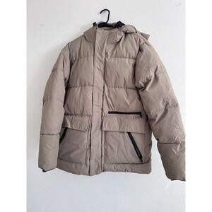 Large Puffer Coat Tan Men's Heavy Warm Thick Fsbn Neutral Minimal Clean Hooded